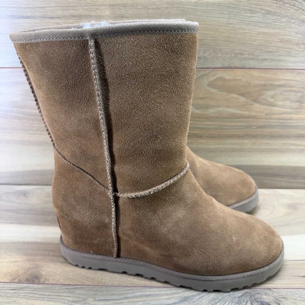UGG Femme Wedge Boots Womens 10 Chestnut Suede Sherpa Shearling Lined